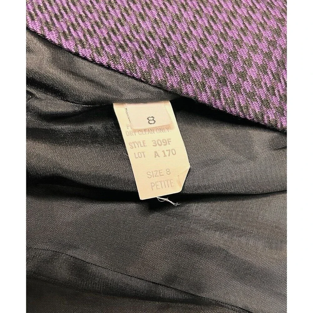 VTG Paul Stanley Women's Open Blazer Purple Black Houndstooth Size 8 Petite Long